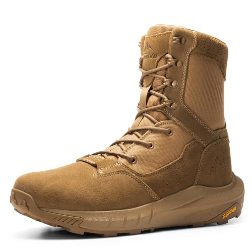 NORTIV 8 Men's Breathable Military Tactical Combat Boots Side Zipper Arch Support Leather Lightweight Motorcycle Work Hiking Boots 8 Inches DesertStorm 8.5 Coyote