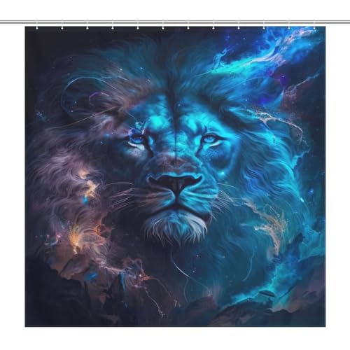 Rideau de douche lion céleste bleu imperméable en tissu polyester lavable de 183x183cm