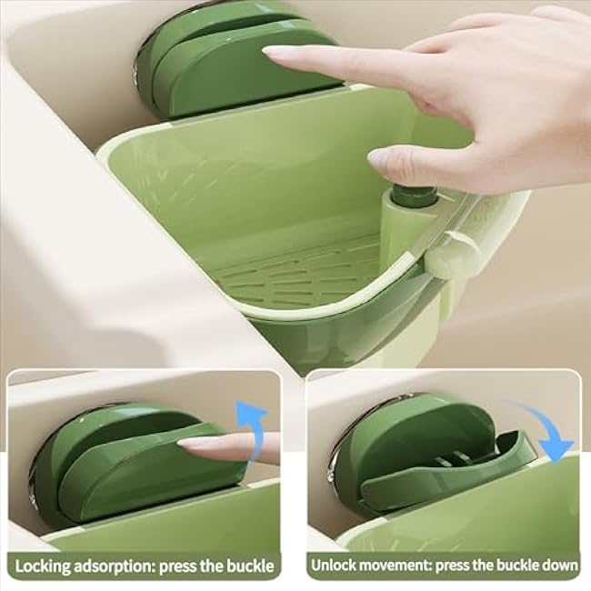 Curetoaway Suction Cup Sink Corner Rack, Curetoaway Suction Cup Sponge Holder, Cureaway Suction Cup Corner, Triangular Sinks Basket Shelf Automatic Dumping, No Drilling Food Waste Catcher (Green*1)