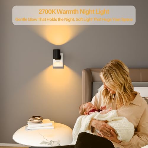 Image of Night Lights Plug into Wall: ETL Night Light Plug in - LED Dimmable Night Light Dusk to Dawn Light Sensor, Soft Warm 2700K, Adjustable Brightness, Wall Lights for Bedroom, Hallway, Stairs - 6 Pack