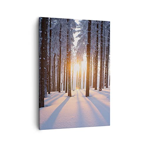 Tableau forêt hiver neige 50x70cm cadre moderne vertical pour salon