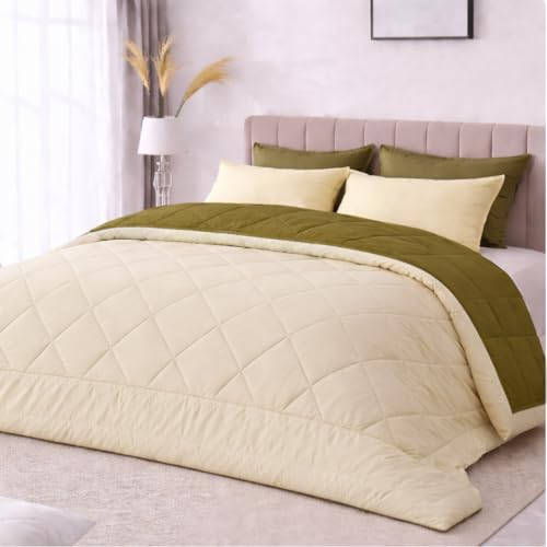 Image of King Size Comforter for Double Bed, 220 GSM Soft Microfiber Blanket, All Season Lightweight Reversible Bed Quilt, Premium Bedding, 90 x 100 Inch, Mustard Beige