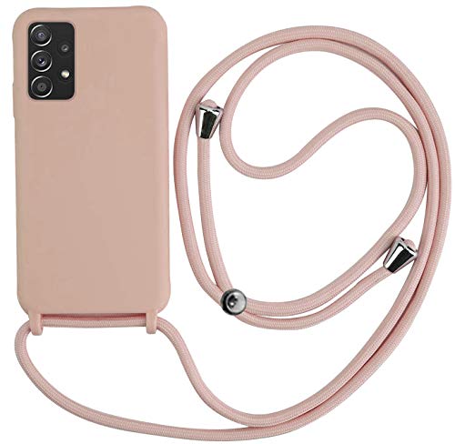 PLANETMOVIL Funda Premium con Cuerda para Samsung Galaxy A52 4G / 5G A52s Carcasa Candy con Colgante Cordón (Rosa Nude) Cover