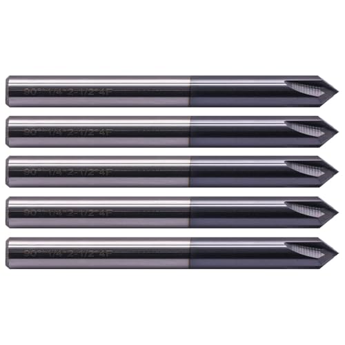 Image of 5Pcs 1 /4 inch 4 Flute 90 Solid Carbide Chamfer End Mills - AlTiN Coated | Single End, 90 Chamfer Angle End Mill, 1 /4 inch Cutting Diameter, 1 /4 inch Shank Diameter, 2-1 /2 inch Overall Length
