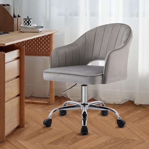 Fiximaster Homeoffice Stuhl, Schreibtischstuhl, Drehstuhl, Höhenverstellbar, Samt, Ergonomischer, für Arbeitszimmer, Schlafzimmer, bis 113 kg belastbar, Grau Fiximaster Homeoffice Stuhl, Schreibtischstuhl, Drehstuhl, Höhenverstellbar, Samt, Ergonomischer, für Arbeitszimmer, Schlafzimmer, bis 113 kg belastbar, Grau