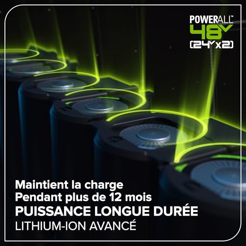 Greenworks 48V (24V x 2) Tondeuse à Gazon, Largeur de Coupe 36 cm, Jusqu’à 400 m² + Coupe-Bordures sans Fil avec tête d’Alimentation Automatique, avec 1 Batterie 4 Ah et Chargeur – MTCK48B421-01
