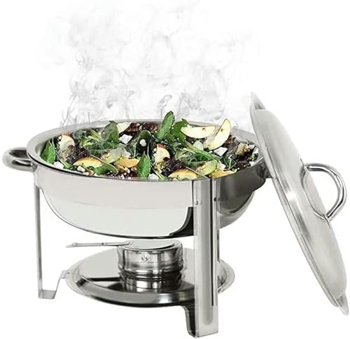 WOTZOV Rundes Chafing Dish Warmer Set aus Edelstahl in voller Größe mit Speisenbehälter, Wasserbehälter und Brennstoffbehälter