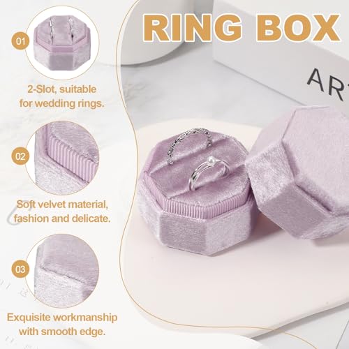 Boîte à bagues en velours violet dotée de 2 emplacements au design octogonal - 4