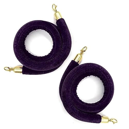 Corde velours violet 1,5m avec crochets dorés polis pour barrière de sécurité x2