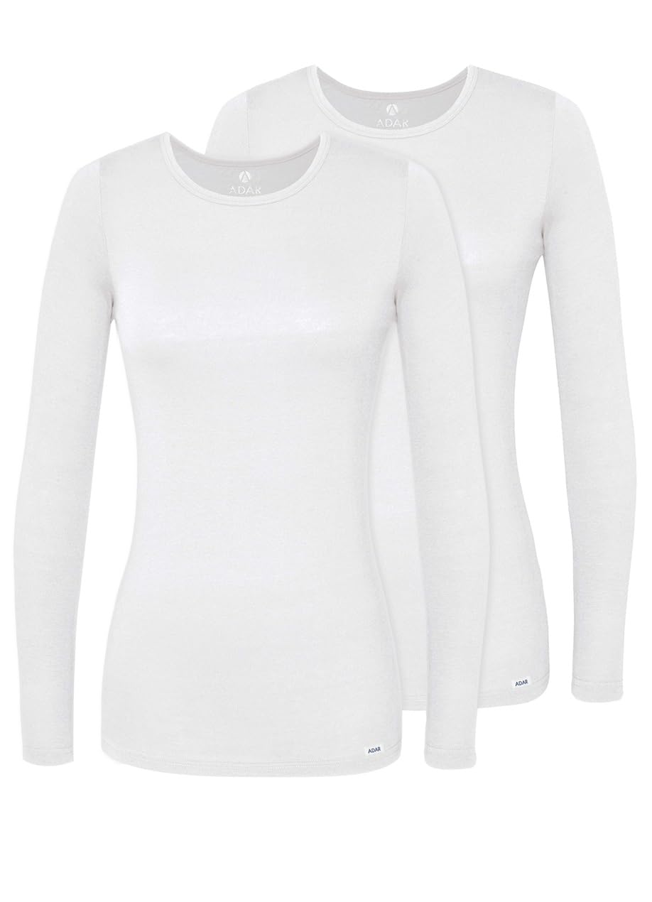 Adar podkoszulek damski, 2 sztuki – komfortowy t-shirt z długim rękawem, biały, M