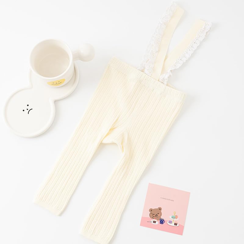 BGMINGYI Baby Girls Knit Leggings with Suspenders Toddler Boys Tights Long Pants(as1, Age, 0_Month, 1_Year, White Lace Suspenders)
