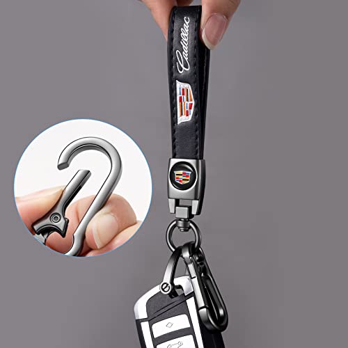 Image of Genuine Leather Car Key Chain for Cadillac Escalade CT4 CT5 CT6 ATS CTS SRX XT5 Keyring Keychain Accessories Family Present(Black)