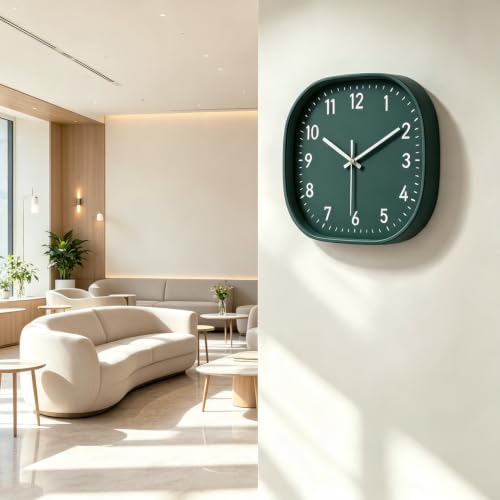 Image of 8Inch Dark Green Square Wall Clock Silent Non Ticking Analog Clock