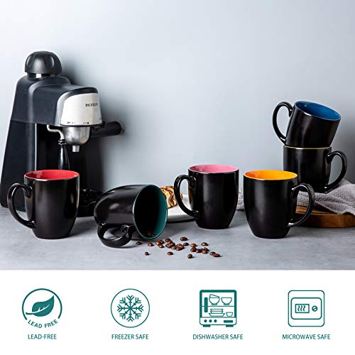 GBHOME Coffee Mugs Set of 6, 17 Ounce Ceramic Coffee Mug Set, Suitable for Cappuccino, Tea, Cocoa, Cereal, Matte Black, Colorful inside - Thumbnail 4