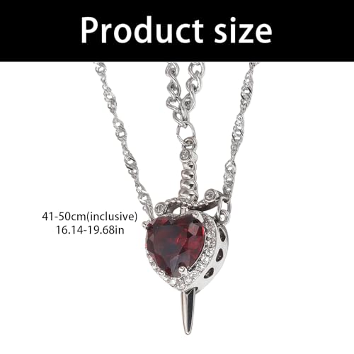 Collar de cadena ajustable contra alergias con dije de corazón y espadas 3