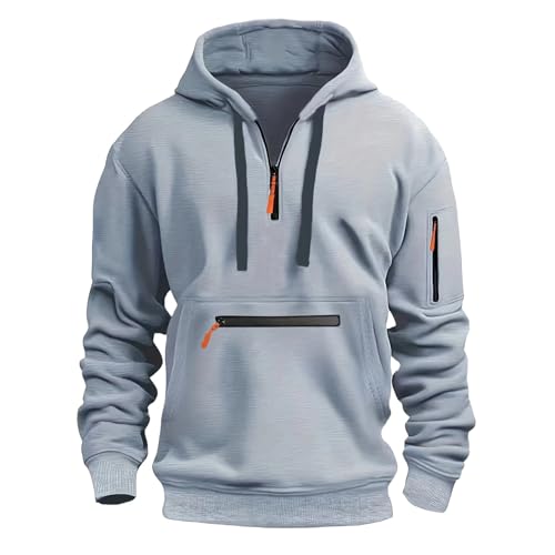 Hoodies for Men Quarter Zip Fleece Lined Work Tactical Cargo Sweatshirts Jacket Loose Fit Workout Pullover Hoodie