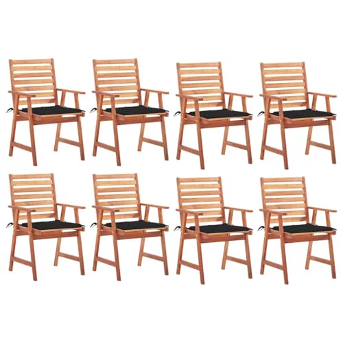 LAPOOH Sillas Comedor de jardín y Cojines 8 uds, Sillas Exterior Terraza, Silla Playa,Sillas Exterior Jardin, Sillas Balcon, Muebles Jardin Exterior Conjunto, Madera Maciza Acacia