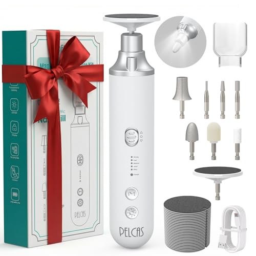 PELCAS 8 in 1 Electric Nail Filer with LED Light, Cordless Nail Drill