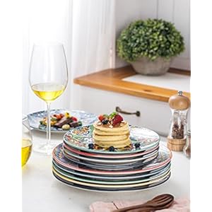 Henxfen lead dinner plates set of 6 105 inch large dessert pasta salad plate porcelain colorful serving dishes for kitchen restaurant dishware microwave oven safe bohemian style  urban country home decor
