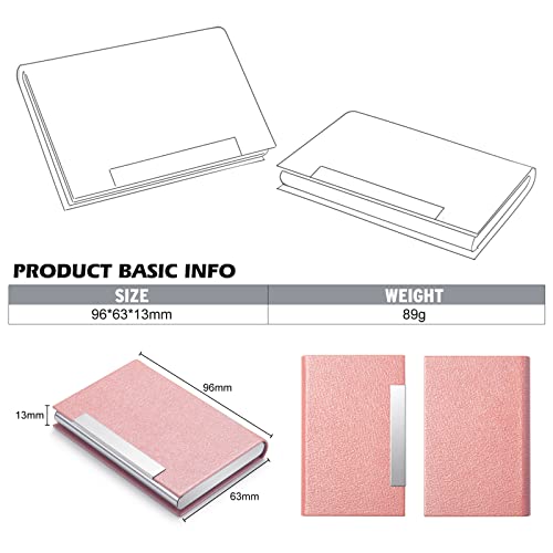 Vigormarket Business Card Holder, Multi Cards Case - Luxury PU Leather & Stainless Steel, Pink4