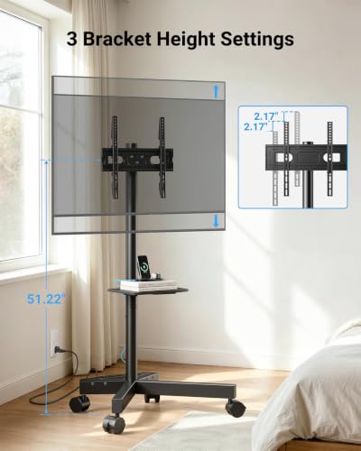 Image of PERLESMITH Rolling TV Stand with Power Outlet for 23-60 Inch TVs