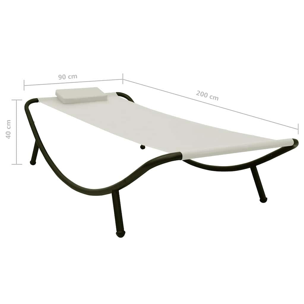 Łóżko ogrodowe, kremowe, 200 x 90 cm, stal z poduszką, odporne na warunki atmosferyczne, na taras, balkon, do ogrodu, leżak relaksacyjny ze stabilnym stelażem i wygodną poduszką tapicerowaną