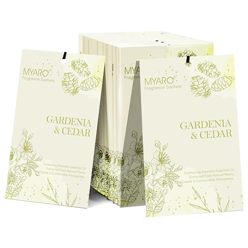 MYARO Sachets for Drawers and Closets, MYARO 12 Packs Gardenia & Cedar Scented Sachet Bags, Home Fragrance Perfume Smell Goods for House
