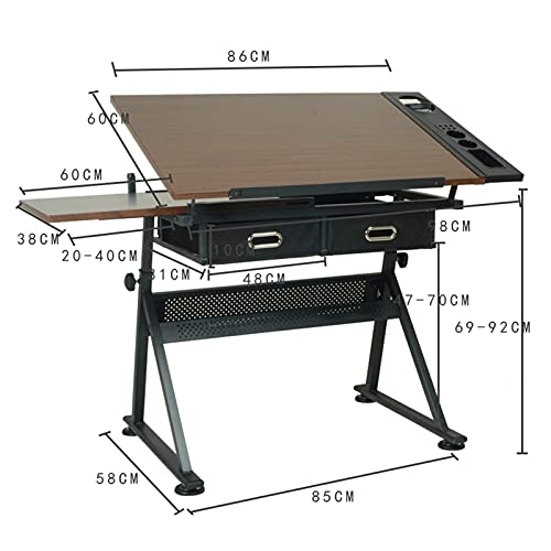 Adjustable Height Drafting Desk with Tiltable Tabletop 2 Storage Drawers Ideal for Art Writing Reading W Station