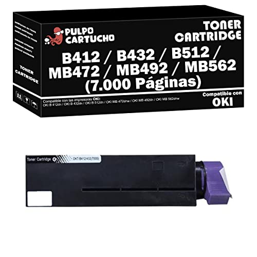 Pulpo Cartucho   Toner B412 / B432 / B512 / MB472 / MB492 / MB562 (7K) Compatible con Oki 45807102/45807106   Valido Impresoras Oki B 412dn / B 432dn / B 512dn / MB 472dnw / MB 492dn / MB 562dnw