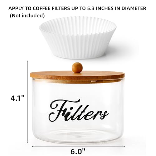 Cididu Coffee Filter Holder with Bamboo Lid, Glass Large Coffee Pod Holder for Counter, Clear Coffee Filter Dispenser Basket, K Cup Countertop Storage Container for Kitchen Cafe Bar Accessories by Cididu - Image 2