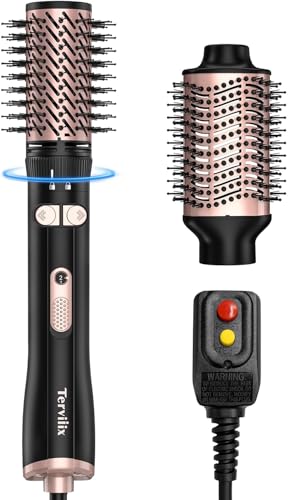 Terviiix 2-in-1 Hot Air Brush Set | 2'' Rotating Blow Dryer Brush for Smooth, Frizz-Free Salon Blowout | 3'' Oval Hair Dryer Brush Volumizer (Non-Rotating), Easy to Clean Detachable Design, 1000W