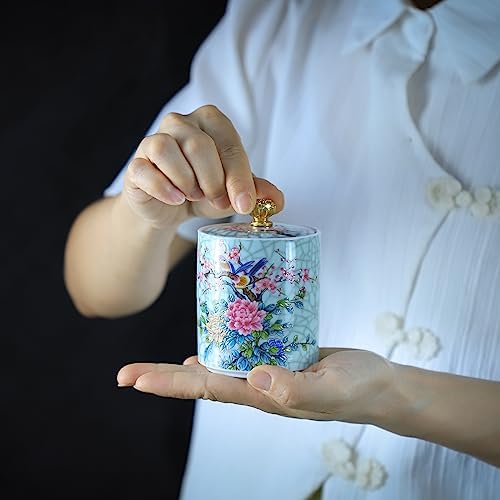 Chinese Style Ceramic Tea Caddy Tea Canister Tea Storage Container Tins Jar with Airtight Lid Wet-proof Tank for Tea, Coffee, Herb, Sugar, Spice, Nuts-Mountain-6 OZ - Thumbnail 3