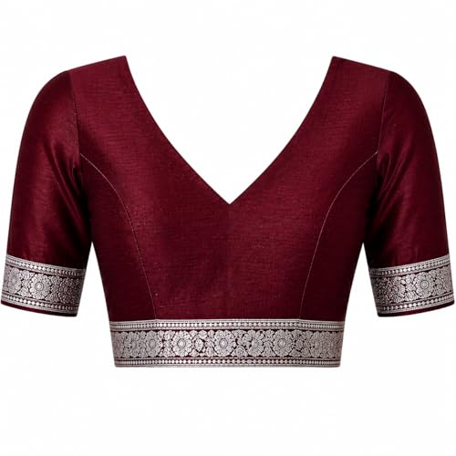 Image of Women's Glory Kanjivaram Banarasi Silk Saree with Polka Dot Embroidery Blend Woven Zari with Jacquard Woven Unstitched Blouse Piece.