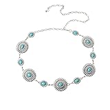 Turquoise Belts for Women Western Chain Belt Turquoise Chain Belts Retro Adjustable Waist Belts for Dresses Jeans Metal Body Chains,Silver