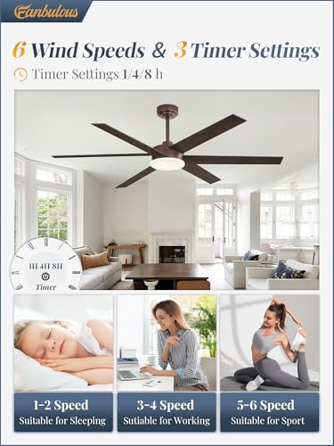 Image of Fanbulous 60 inch Outdoor Ceiling Fans with Lights, Dimmable 3CCT, Brown