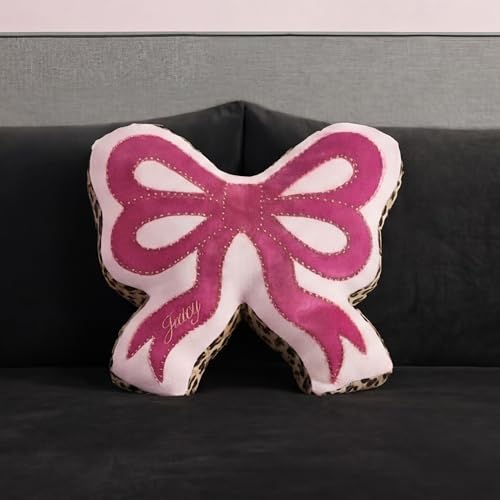 Juicy Couture Reversible Bow Shaped 18"x18" Decorative Pillow, Hot Pink/Cheetah