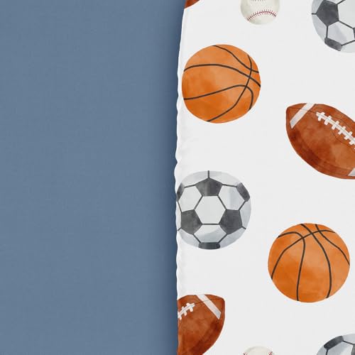 Image of Sweet Jojo Designs 2-Piece Baby Bassinet Sheets Set (Vintage Sports Theme) for Boys, Infant Newborn Nursery, Oval, Rectangle & Hourglass Mattress (Sport Themed, Soccer, Football, Baseball, Basketball)