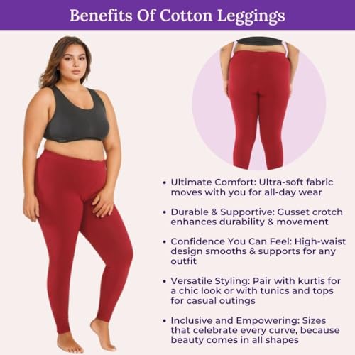 Image of Adira | Plus Size Leggings for Women | Plus Size Leggings for Women | High Waist | Ankle Length | Soft Cotton & Elastane Blend | Non-See-Through | Gusset Crotch Prevents Ripping