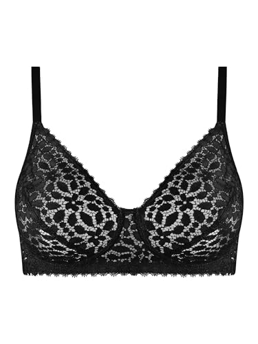 Nur Die Daily Lace Aros Seductor Tirantes de Encaje Banda Ancha Bajo el Pecho Sujetador sin Aros, Negro, 75B