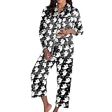 QJDFLL Damen Pyjama Sets mit Halloween Motiv, Nachtwäsche, Langarm Hosen Set, gemütliche Bequeme Loungewear für Nachtwäsche Entspannung zu Hause(Schwarz,XL)