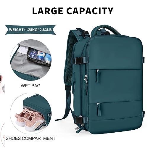 Mochila de viagem coowoz unissex, grande, mala de mão, mochila para trilha, Azul pavão, Large-L