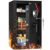 KABISAFE Feuersicherer Tresor 111,7L, Schwarzer Wellenstahl-Safe mit 2 Herausnehmbaren Einlegeböden, Fingerabdruck (20 Nutzer), Digitalem Zahlencode, Notschlüssel für Bargeld, Schmuck, Dokumente