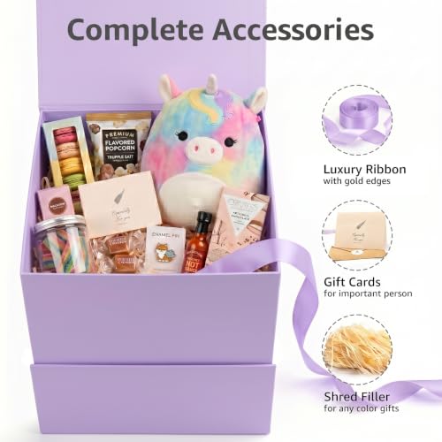 Image of LIFELUM Purple Gift Box for Birthday with Magnetic Lid, 8.6 inchx8.6 inchx8.6 inch