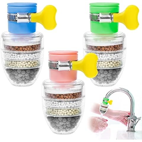 3 Pcs Faucet Filter, Universal Interface Tap Filter (6-Layer Filtration) Splash-proof Tap Filter Active Mineral Filtration Activated Carbon Tap Faucet Mount Filters Carbon Filter for Kitchens Shower Cover