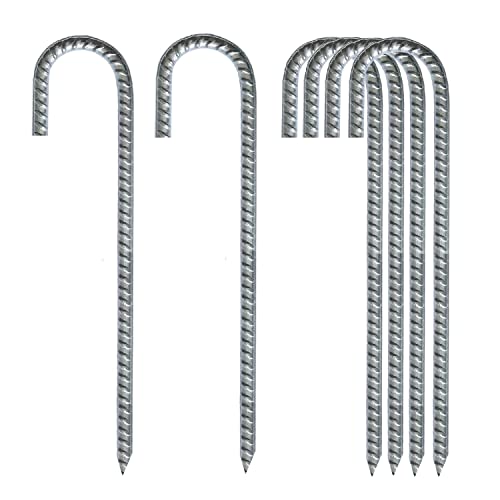 MIN-XL Verzinkte Bewehrungspfähle, robust, mit Gewinde, Bodenankerpfähle zur Befestigung von Wasserrohren, Zeltheringen und Gartenzaunpfähle, silberfarben, 30,5 cm (6er-Pack) Cover