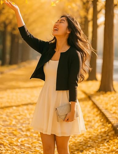 OmicGot Women's 3/4 Sleeve Open Front Knit Cropped Bolero Shrug Cardigan Sweater for Women S-XL3