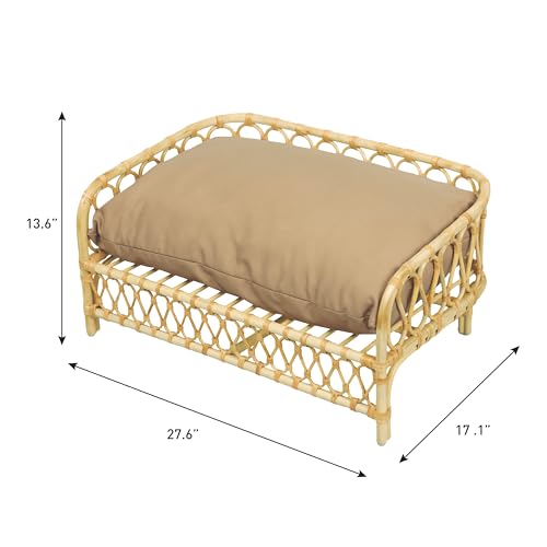 THE LICKER Store DBD1005B Elevated Pet Daybed 27.5" x 17", Handwoven Rattan Dog & Cat Bed with Machine Washable Cushion, Wicker Rattan Sofa for Small to Medium Pets, Bohemian Style, Light Brown by THE LICKER STORE - Image 4