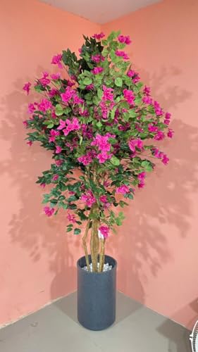 Image of Artificial Bougainvillea Flowers Plants with Pot for Interior Decor /Home Decor /Office Decor (6 Feet, Pink)