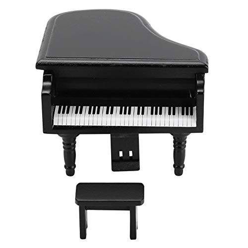 wosume ????????????????????? ???????????????????????????????????? ???????????????????????? ????????????????????? Mini Dollhouse Piano, Mini Simulation Wooden Grand Piano with Stool for 1:12 Doll House Accessory(Black)
