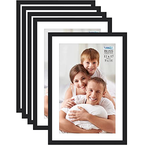11x17 Picture Frames Mat to 9x14, Black, 5 PK, Modern Composite Wood, Bliss